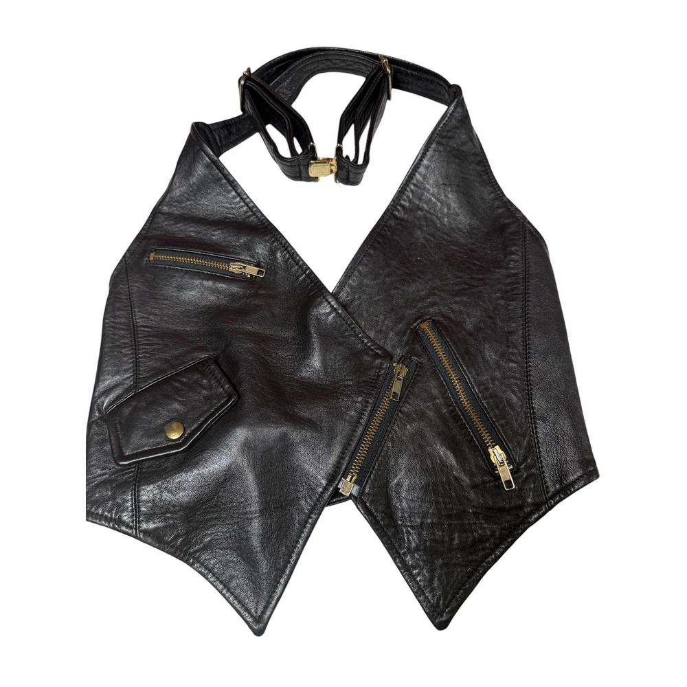 Sean Alexander Vintage Leather Halter Vest Zipper Detail Black Small